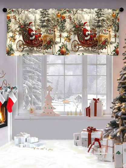 Santa Claus & Snowman Christmas Curtain Valance, 1–2 Piece Polyester Window Decor with Rod Pocket for Kitchen, Living Room or Bedroom
