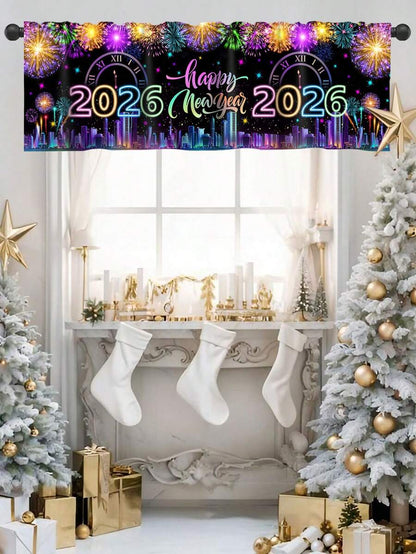 Santa Claus & Snowman Christmas Curtain Valance, 1–2 Piece Polyester Window Decor with Rod Pocket for Kitchen, Living Room or Bedroom