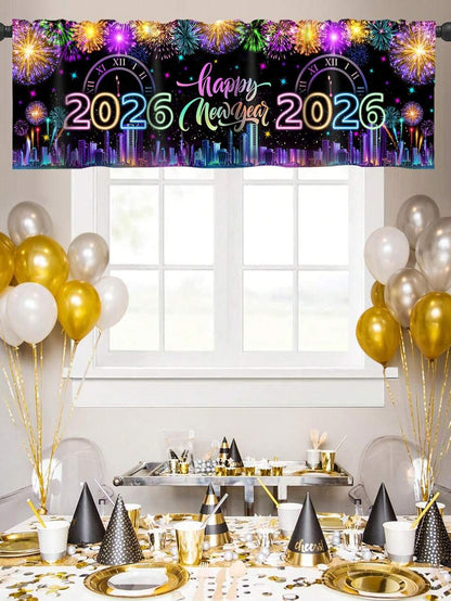 Santa Claus & Snowman Christmas Curtain Valance, 1–2 Piece Polyester Window Decor with Rod Pocket for Kitchen, Living Room or Bedroom