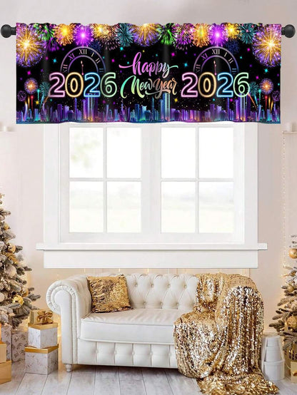 Santa Claus & Snowman Christmas Curtain Valance, 1–2 Piece Polyester Window Decor with Rod Pocket for Kitchen, Living Room or Bedroom