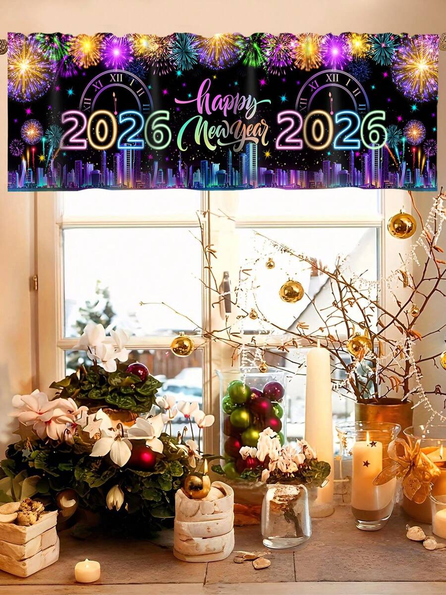 Santa Claus & Snowman Christmas Curtain Valance, 1–2 Piece Polyester Window Decor with Rod Pocket for Kitchen, Living Room or Bedroom