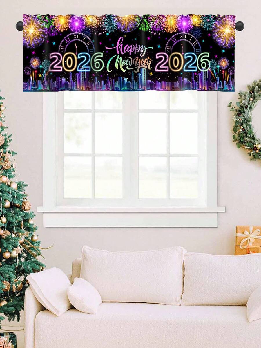 Santa Claus & Snowman Christmas Curtain Valance, 1–2 Piece Polyester Window Decor with Rod Pocket for Kitchen, Living Room or Bedroom