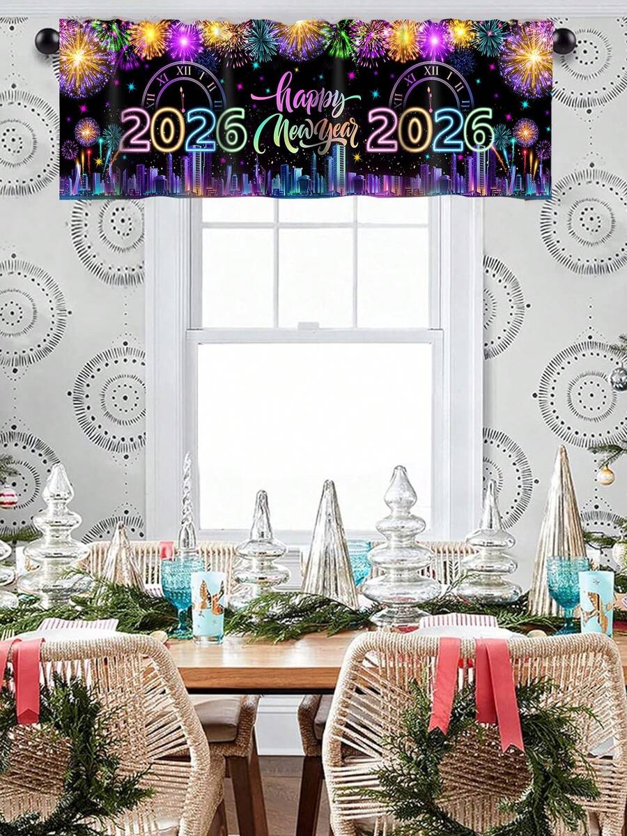 Santa Claus & Snowman Christmas Curtain Valance, 1–2 Piece Polyester Window Decor with Rod Pocket for Kitchen, Living Room or Bedroom