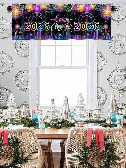 Santa Claus & Snowman Christmas Curtain Valance, 1–2 Piece Polyester Window Decor with Rod Pocket for Kitchen, Living Room or Bedroom