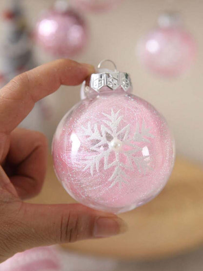 12pcs Clear Pink Christmas Ball Ornaments, 3.15-Inch Shatterproof Decorative Tree Baubles, Elegant Rustic Hanging Decorations for Holiday Parties