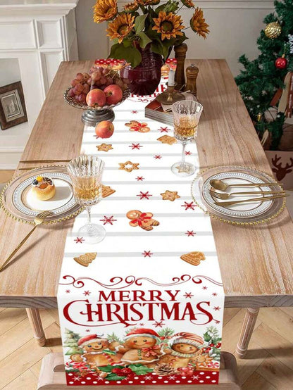 Gingerbread Man Christmas Table Runner, 35x180cm Polyester Holiday Table Flag, Festive Dining Room Décor for Christmas & Winter Home Use