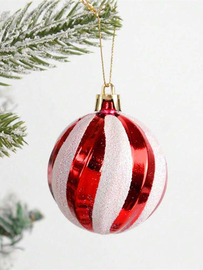 14/24pcs Red Candy Cane Ball Ornaments, Shatterproof Christmas Tree Hanging Decorations, Perfect for Holiday Home Decor and Gift Ideas