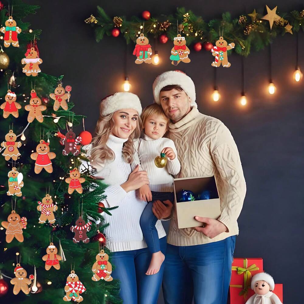 20pcs Gingerbread Ornaments for Christmas Tree, Cute Gingerbread Man Holiday Decorations for Tree & Home Decor