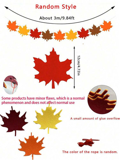 36pcs Autumn Felt Leaf Garland Set, Maple Leaf Banners for Fall Wall, Table & Home Decorations