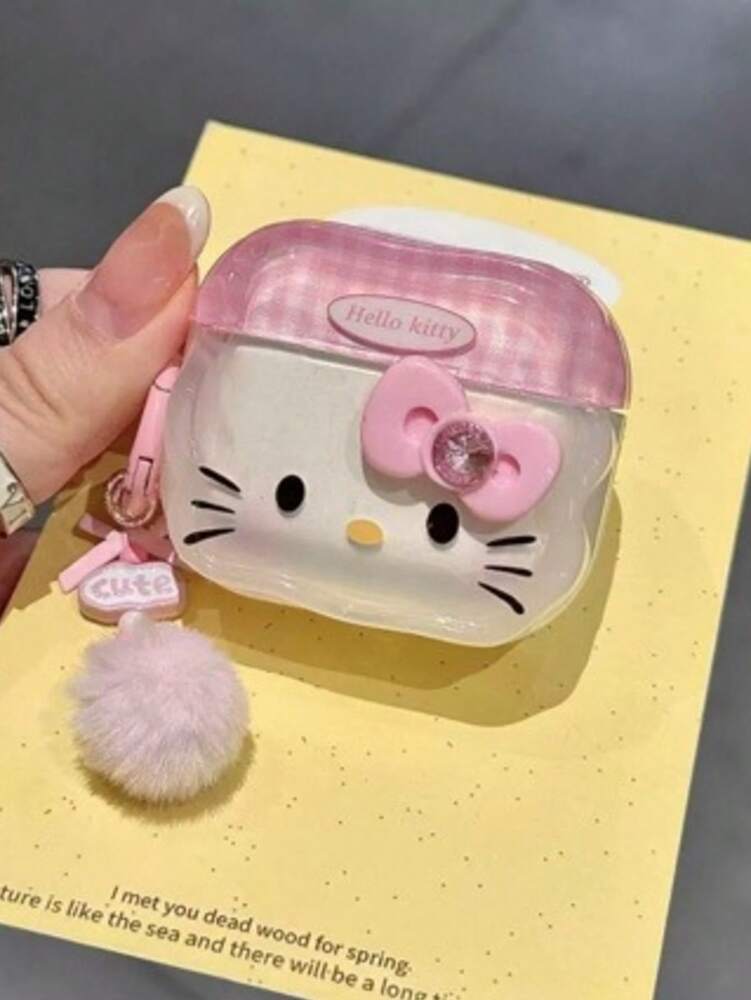 1pc Cartoon Kitty Bluetooth Earbud Case, Cute 3D Heart & Butterfly Protective Cover Compatible with AirPods 1/2/3/Pro, Drop-Resistant Pink Design