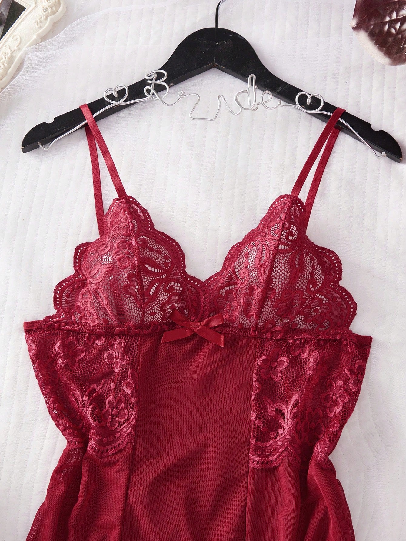 Adjustable Spaghetti Strap Lace Patchwork Deep V Nightgown Mini Dress