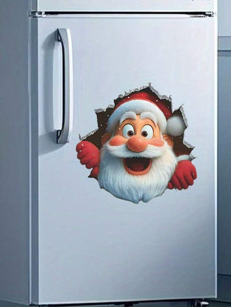 3D Santa Claus Wall Decal Sticker, DIY Breakthrough Vinyl Mural, Removable Christmas Decoration for Home, Office, or Holiday Party Background Decor