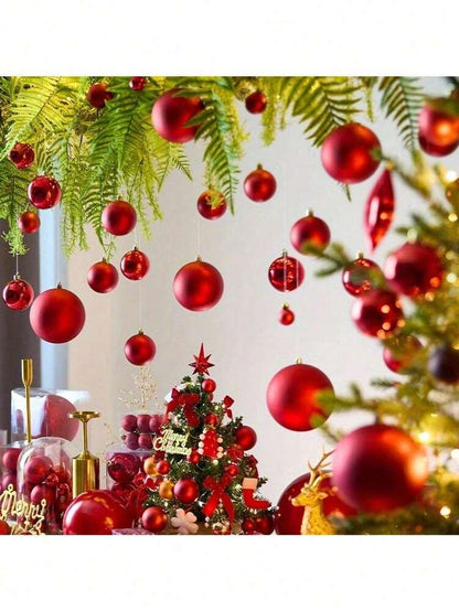 Red Shatterproof Christmas Ball Ornaments (24pcs/1pc), 1.5-Inch Pre-Strung Hanging Tree Decorations, Perfect for Holiday, Wedding, and Party Decor