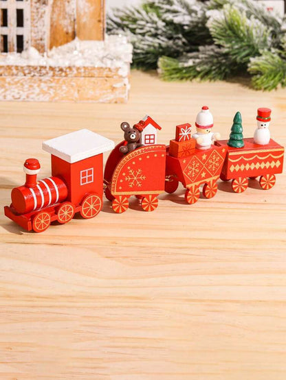 1pc/3pcs Wooden Christmas Train Ornament, Four-Section Tabletop Decoration for Windows, Gardens & Home Holiday Displays