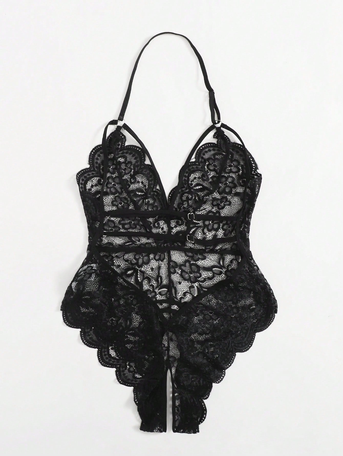 Floral Lace Scalloped Crotchless Teddy Bodysuit Lingerie