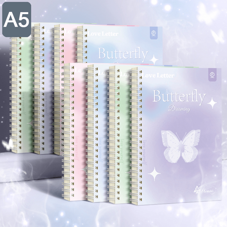4pcs A5 Spiral Notebooks Set, 120 Pages Each, Butterfly and Love Letter Design, Elegant Lined Journals for School or Office Supplies