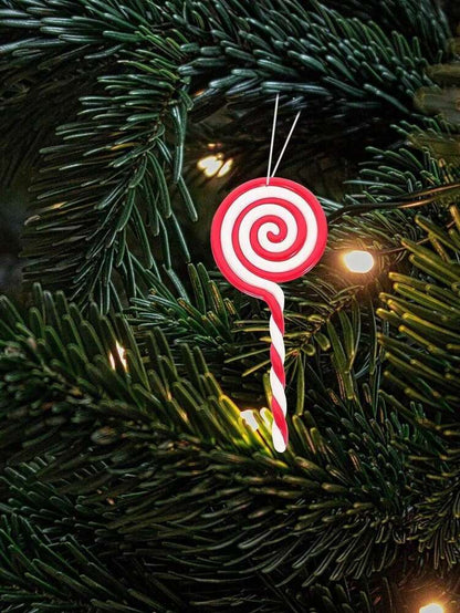 5pcs 5-Inch Christmas Candy Ornaments, Red and White Lollipop Decorations, Fun Hanging Props for Christmas Trees, Fireplaces, and Holiday Scenes