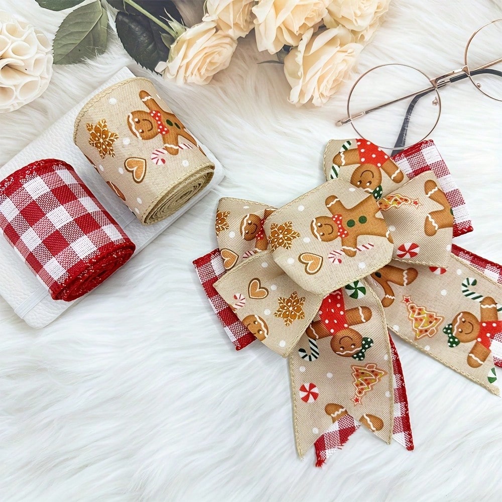 1–2 Rolls Wired Red and Burlap Christmas Ribbon, 2.5-Inch Wide Decorative Bow Ribbon for Wreaths, DIY Crafts, Gift Wrapping, and Home Holiday Decor