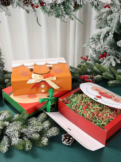 6pcs Christmas Gift Boxes with Ribbons, Santa Snowman & Reindeer Designs for Holiday Treats, Seasonal Packaging & Winter Home Decor