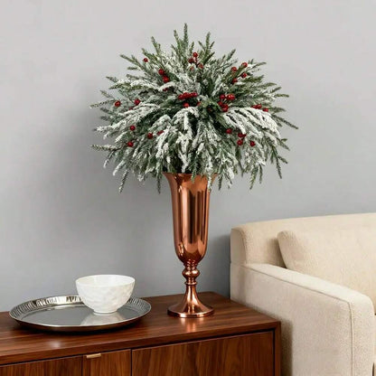 Artificial Pine Branches with Red Berries (2/10pcs), 14-Inch Realistic Greenery for Christmas Wreaths, Canes, Vases, and Holiday Tree Decorations