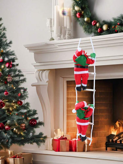 Santa Claus Climbing Rope Ornament, Cute Christmas Hanging Decoration for Fireplace, Window or Tree, Festive Holiday Home Decor