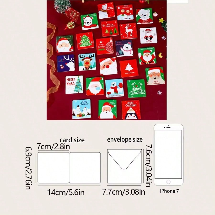 24pcs Mini Christmas Greeting Cards Set, Embossed Santa Claus Design with Envelopes, Perfect for Holiday Wishes, Gifts, and Festive Messages