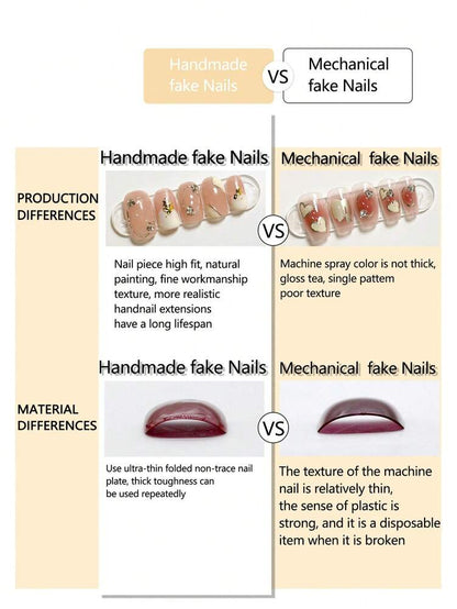 10pcs Medium Oval Press On Nails, Red And White Christmas Theme With Snowflakes Hearts And Bows, Handmade Acrylic Nail Set With Glue & File