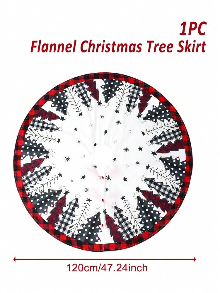 Red & Black Plaid Christmas Tree Skirt, Snowflake Pattern Round Tree Mat, Soft Decorative Base Cover for Living Room & Winter Holiday Home Decor