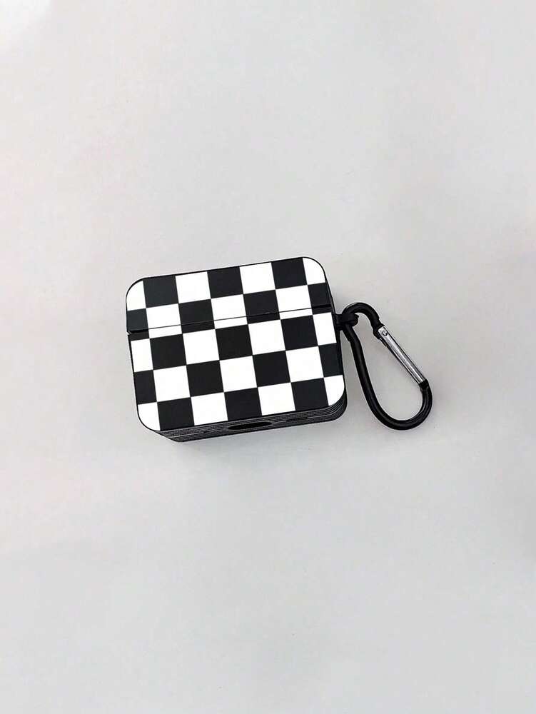 Checkerboard AirPods Case, Black Retro Check Cover with Metal Hook, Compatible with AirPods 1/2/3/Pro/Pro 2, Protective Stylish Design