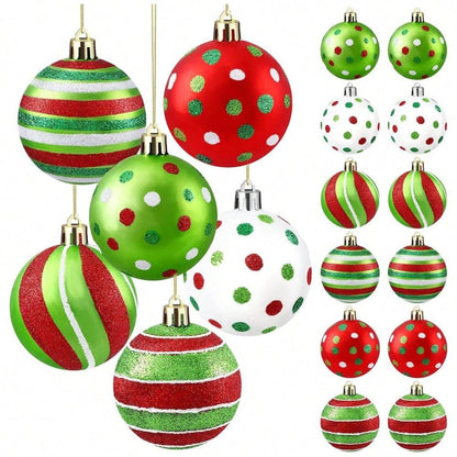 12/6pcs Glitter Christmas Ball Ornaments, Red & Green Swirl Candy and Peppermint Design for Festive Tree & Holiday Decor