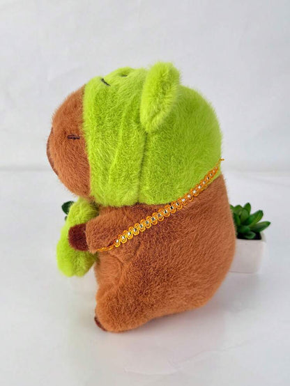 22cm Capybara Plush Toy with Frog Hat and Backpack, Adorable Soft Stuffed Animal Plush for Room Decoration or Collectible Display