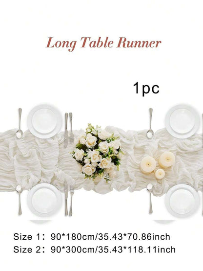 Wrinkled Cheesecloth Table Runner for Weddings and Holidays, Elegant Table Centerpiece Cloth for Christmas Dining, Birthdays, and Romantic Events
