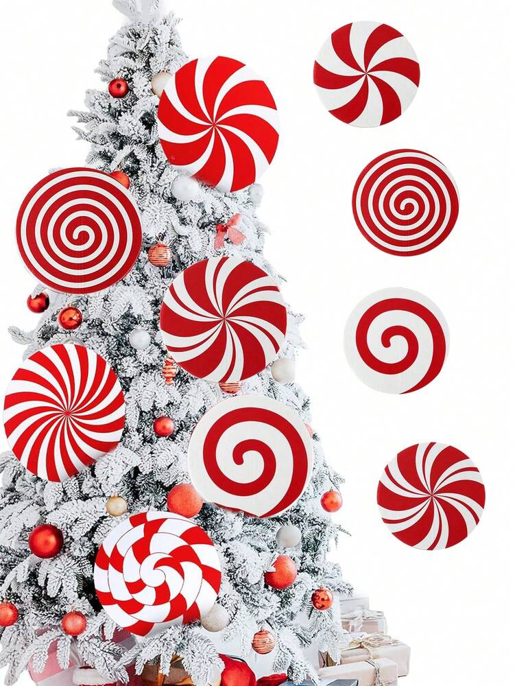 8pcs/4pcs/1pc Peppermint Lollipop Christmas Tree Picks, Red & White Candy Ornament Decorations for Holiday Trees, Floral Arrangements & Home Decor