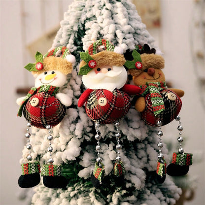 3pcs Felt Christmas Hanging Ornaments, Plaid Bead Leg Pendants with Cute Cartoon Designs, Perfect for Tree, Window, and Home Holiday Decorations