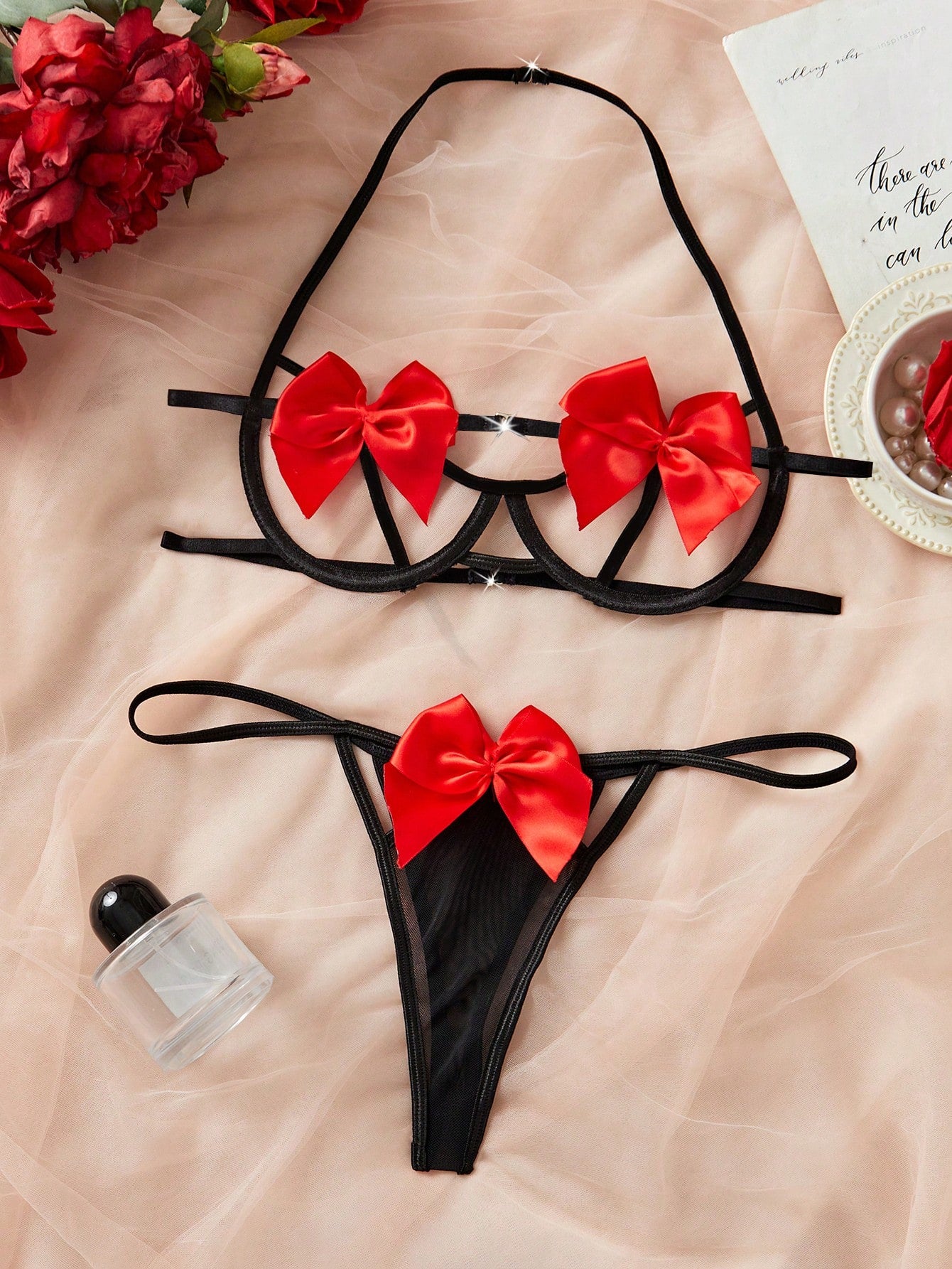 Hollow Out Lace Bra And G String Lingerie Set