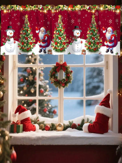 Santa Claus & Snowman Christmas Curtain Valance, 1–2 Piece Polyester Window Decor with Rod Pocket for Kitchen, Living Room or Bedroom