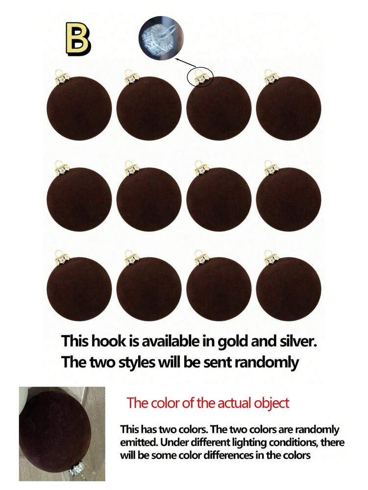 12pcs Velvet Flocked Christmas Decoration Balls, Drop-Proof Plastic Ornaments, Elegant Tree Baubles for Parties, Birthdays, or Holiday Photoshoots