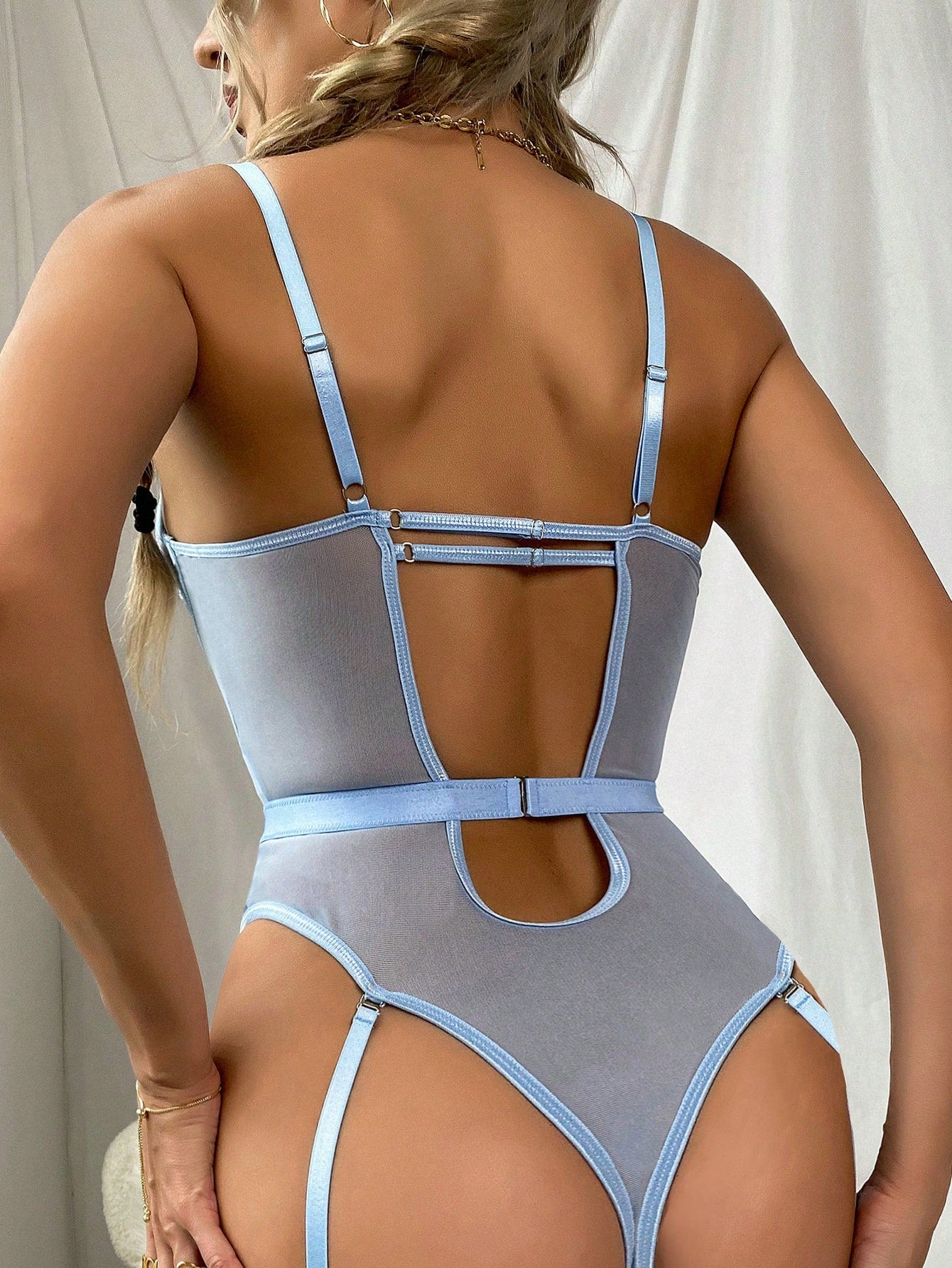 3-Piece Floral Embroidery Mesh Underwire Teddy Bodysuit Lingerie