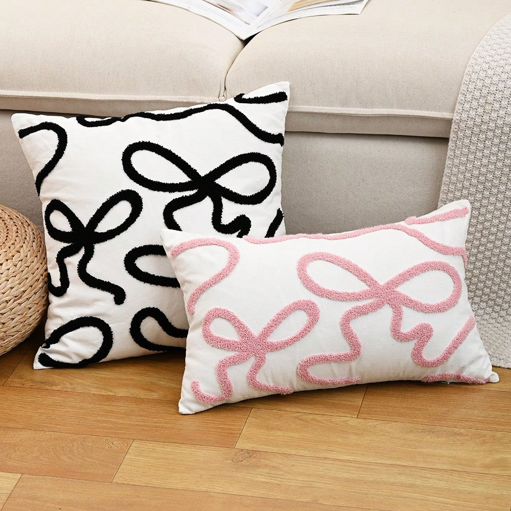 1pc 3D Bow Embroidered Pillow Cover, Cute Decorative Cushion Case for Sofa or Bedroom, Soft Girly Design Without Insert