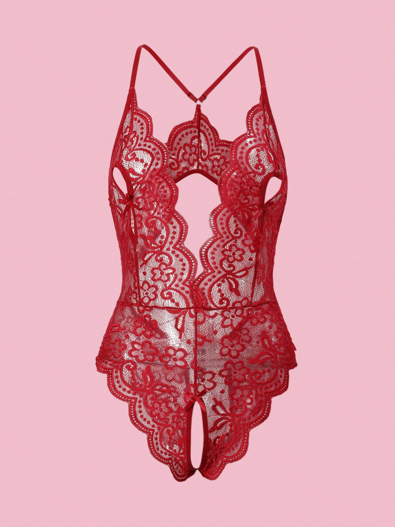 Deep V Lace Backless Bodysuit, Crotchless Open Bra Erotic Lingerie & Underpants, Women's Sexy Clothing