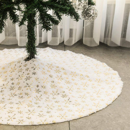35-Inch White Plush Christmas Tree Skirt, Thick Velvet Tree Base Blanket with Lace Trim, Also Available in 60/90cm, Elegant Holiday Home Decor