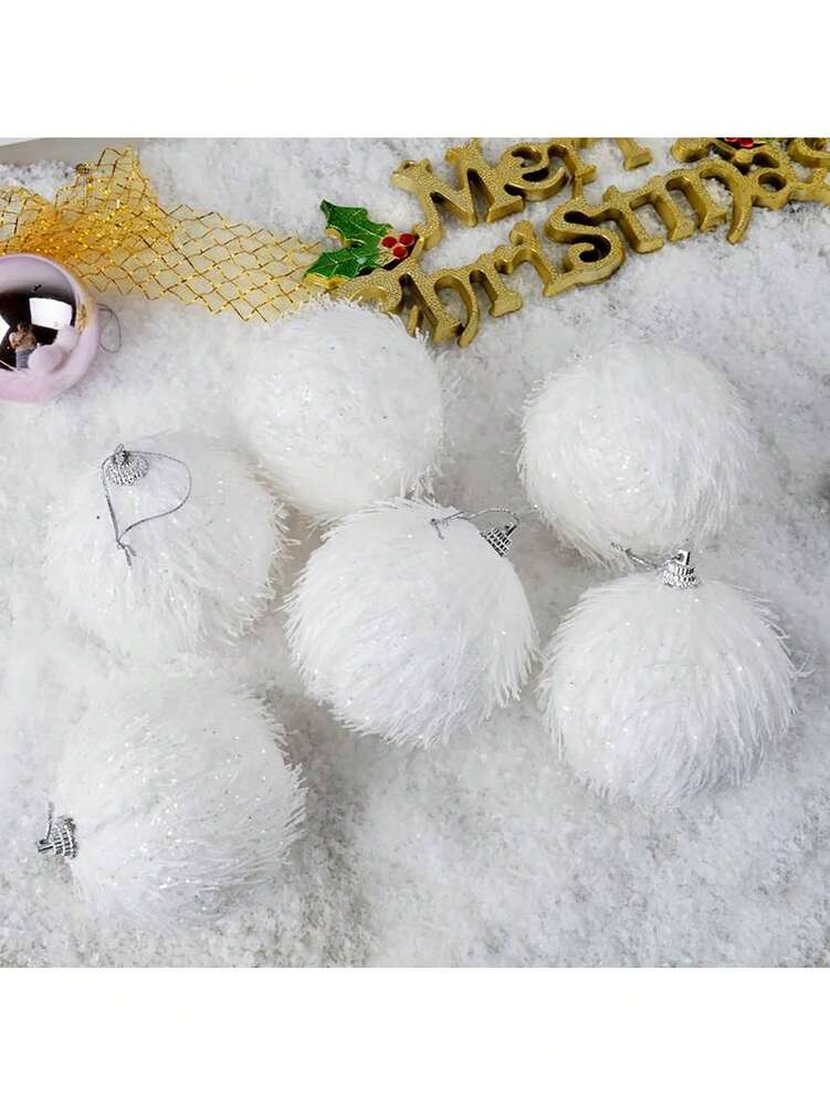 6pcs White Sparkling Foam Christmas Balls, Lightweight Decorative Ornaments for Trees, Weddings, and Holiday Party Decoration Displays