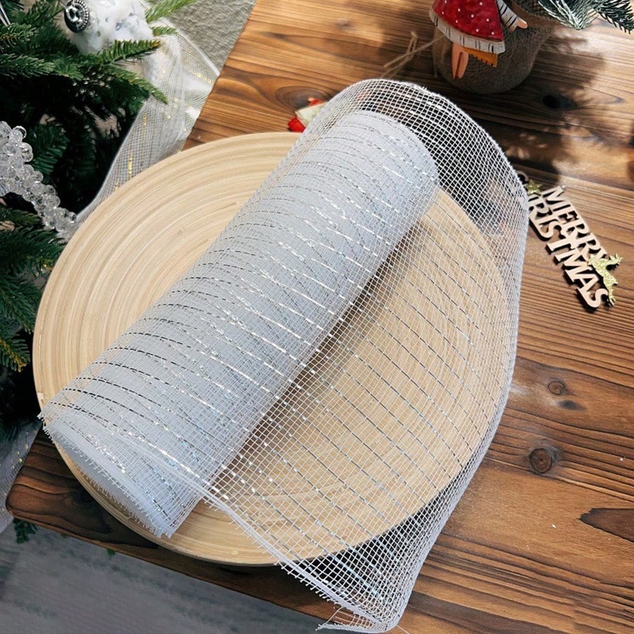 9m Christmas Mesh Ribbon Roll, Decorative Holiday Mesh for Tree, Wreaths, Gift Wrapping & DIY Crafts, Festive Party & Home Decor