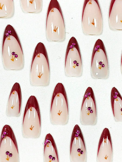 24pcs Long Almond Press On Nails, French Tips With Bow And Star Decor, Elegant Full Cover Acrylic Nails With Tape & File For Women Girls