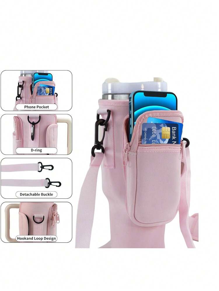 Portable 40oz Tumbler Cup Case with Adjustable Strap, Dual Storage Pockets for Travel or Outdoor Use, Functional Fitness Cup Cover and Wallet Combo
