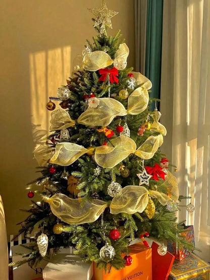 10 Yards Christmas Glitter Mesh Ribbon Roll, Shimmering DIY Craft Material for Gift Wrapping, Flower Bows, and Holiday Wreath Decorations