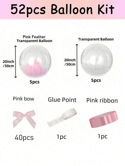 52pcs 20-Inch Pink Feather Balloons with Ribbons, Elegant Decorative Balloon Set for Wedding, Outdoor Photography or Room Decor