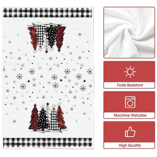 2pcs Buffalo Plaid Christmas Kitchen Towels, Santa & Tree Themed Cotton Dish Towels for Seasonal Cooking, Baking & Holiday Home Decor