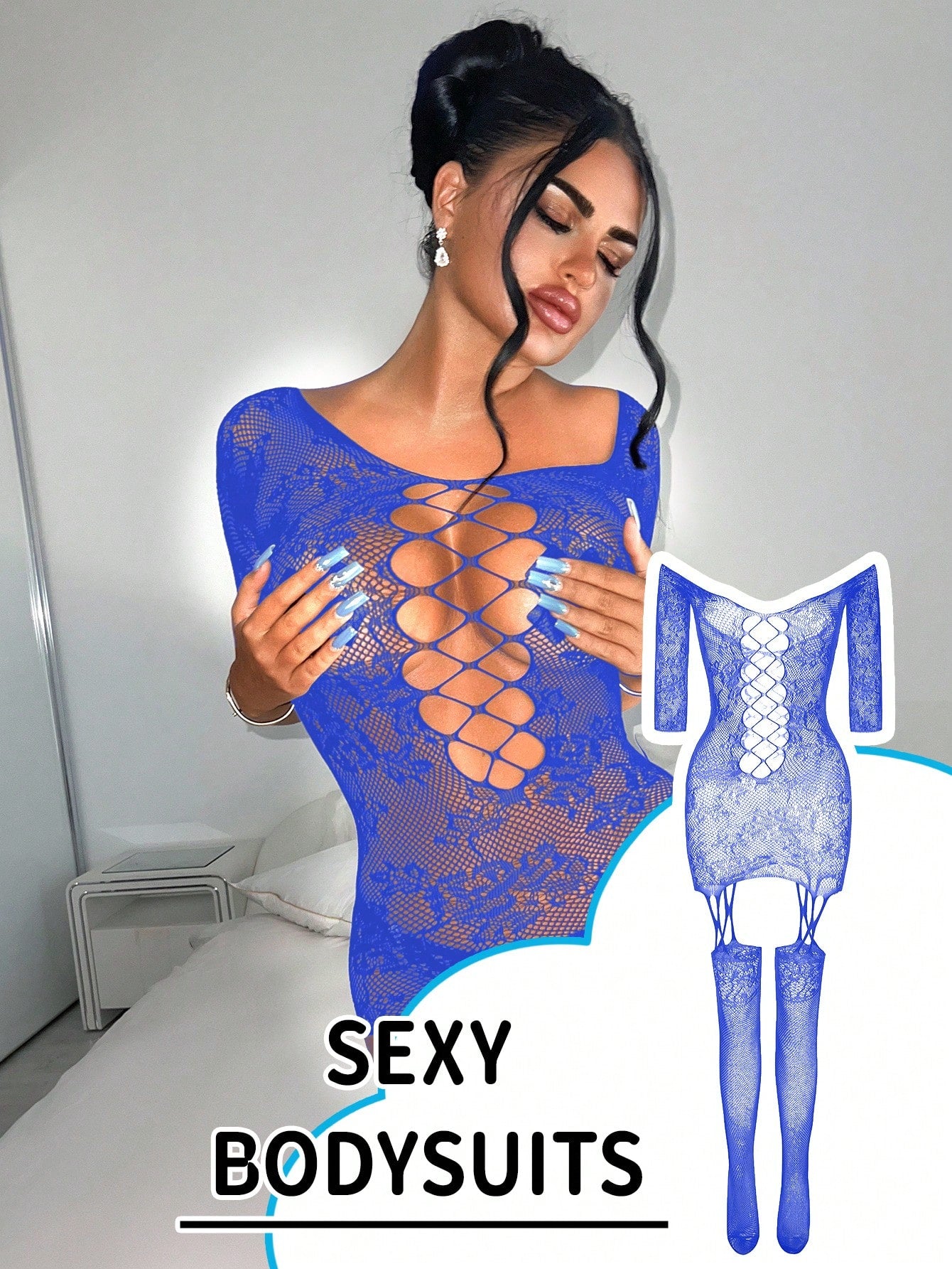 1pc Sexy High Stretch Semi-Sheer Floral Printed Bodystocking, Suitable For Parties, Galas, Clubs, Plus Size