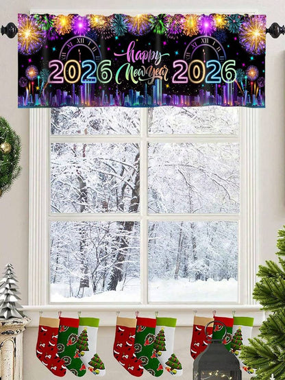 Santa Claus & Snowman Christmas Curtain Valance, 1–2 Piece Polyester Window Decor with Rod Pocket for Kitchen, Living Room or Bedroom